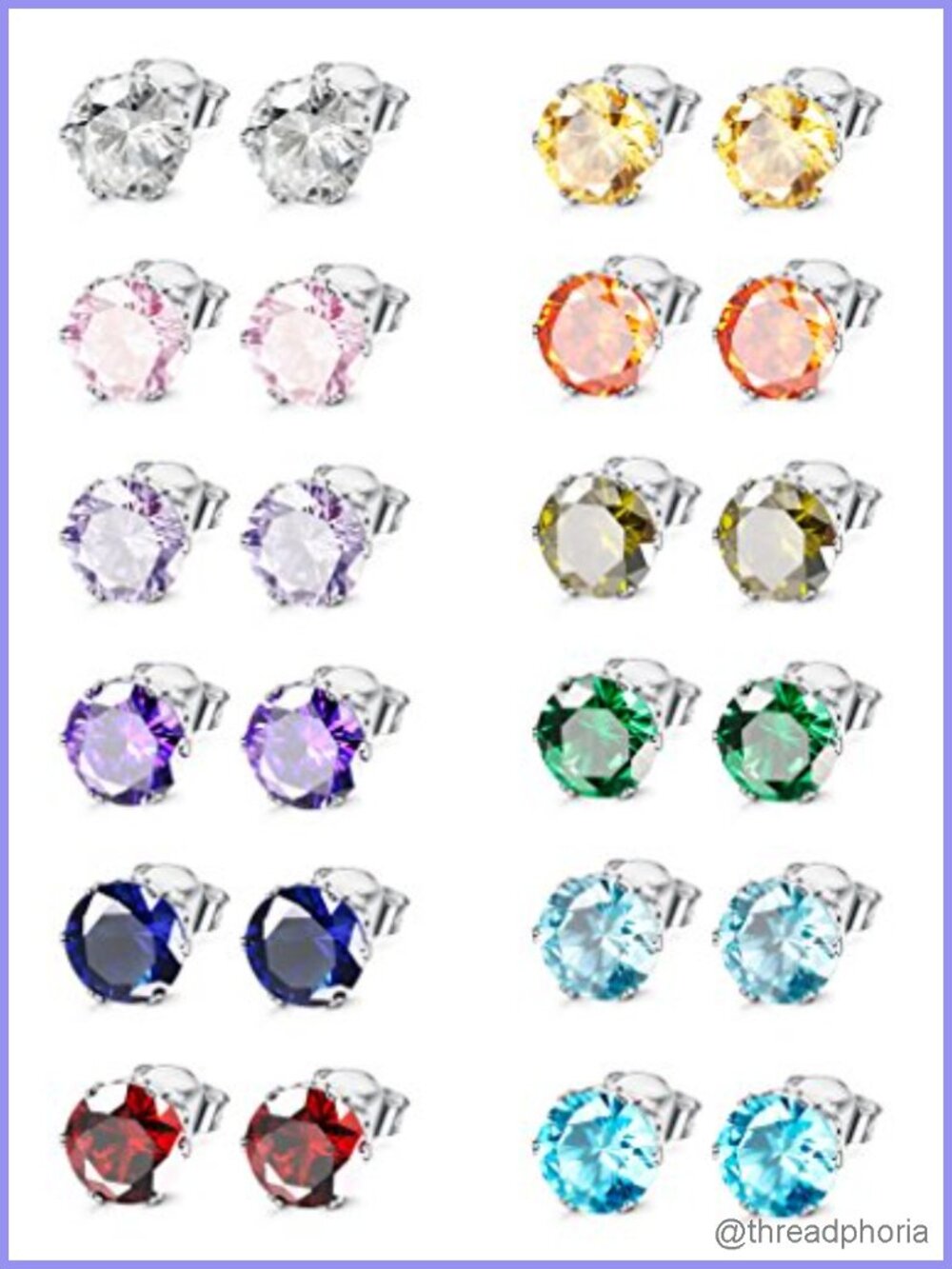8 Pairs CZ Stud Earrings Hypoallergenic Stainless Steel Set Women